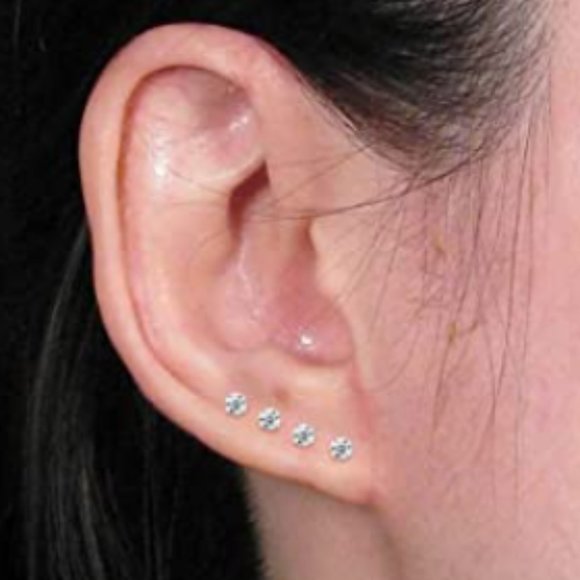 SET OF 4 925 STERLING SILVER DIAMOND STUD EARRINGS - Picture 4 of 4